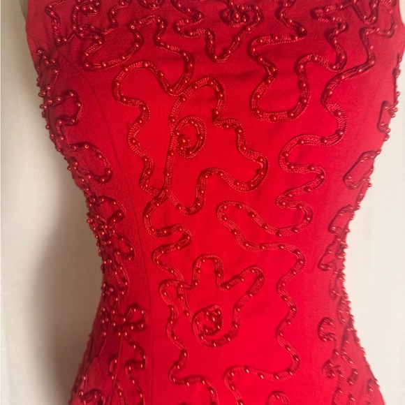 Carmen Marc Valvo Red Beaded Wool Cocktail Dress with Bolero – Size 6 - Picture 4 of 8